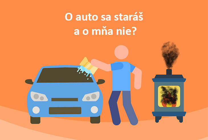 Muž umýva auto a vedľa je zadymený kotol